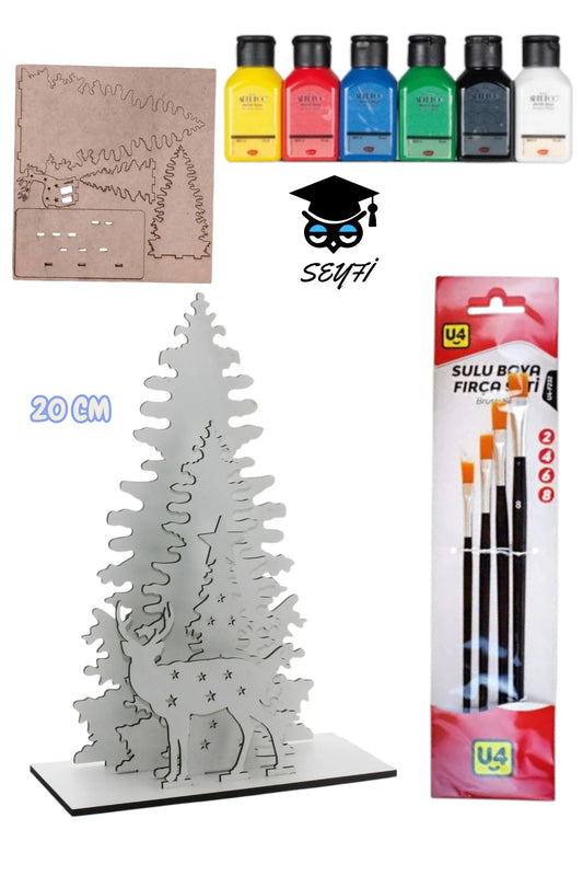 ahşap boyama parçalar yılbaşı özel 6x75 ml akrilik boya ve 4 adet fırça ile
