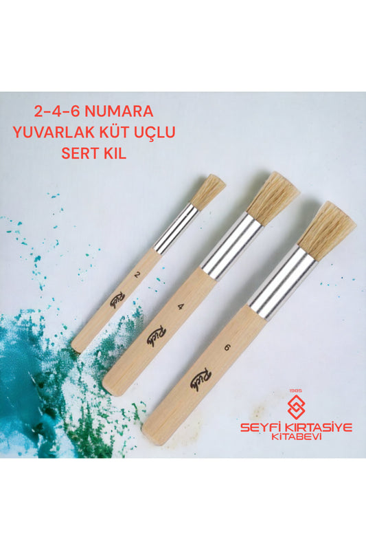 3 ADET STENCİL FIRÇA SETİ 2-4-6 NUMARA YUVARLAK KÜT UÇLU SERT KIL 3'LÜ SET