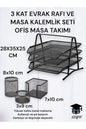 3 KAT METAL EVRAK RAFI VE 3 LÜ MASA KALEMLİK SETİ OFİS TAKIMI METAL PERFORE SİYAH