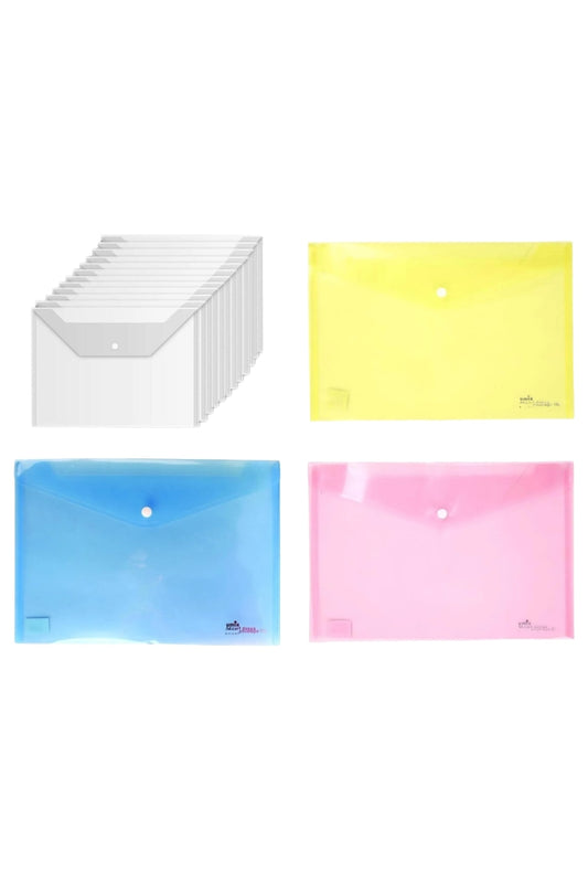 15 Adet Çıtçıtlı Zarf Dosya 12 Adet Şeffaf 3 Adet Renkli