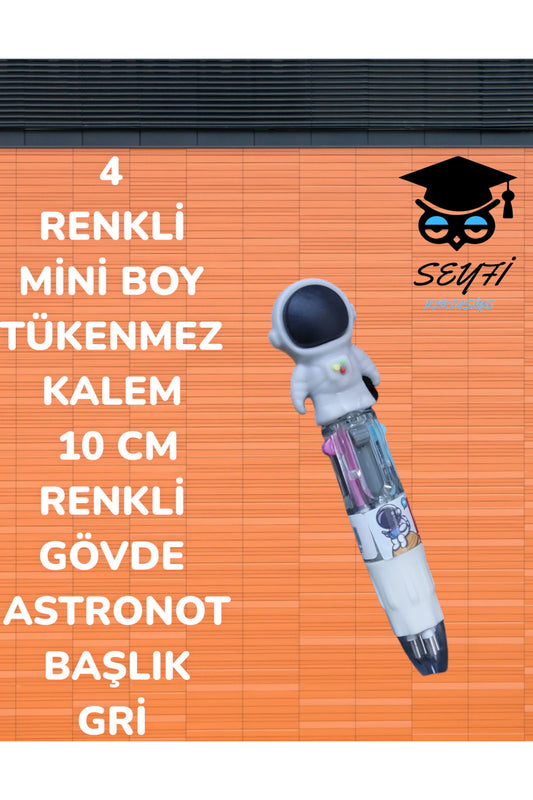 4 RENKLİ MİNİ BOY TÜKENMEZ KALEM 10 CM RENKLİ GÖVDE ASTRONOT BAŞLIK