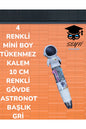 4 RENKLİ MİNİ BOY TÜKENMEZ KALEM 10 CM RENKLİ GÖVDE ASTRONOT BAŞLIK