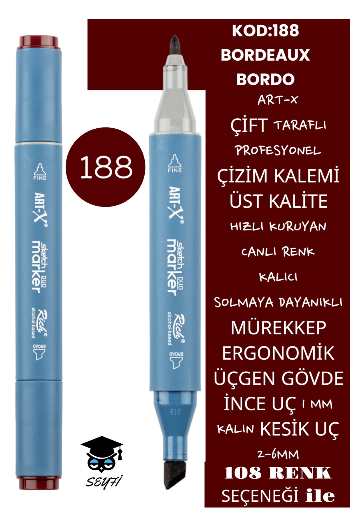ÇİFT TARAFLI PROFESYONEL ÇİZİM KALEMİ KALICI MÜREKKEP ÜÇGEN GÖVDE İNCE UÇ 1 MM KESİK UÇ 2-6MM SKETCH