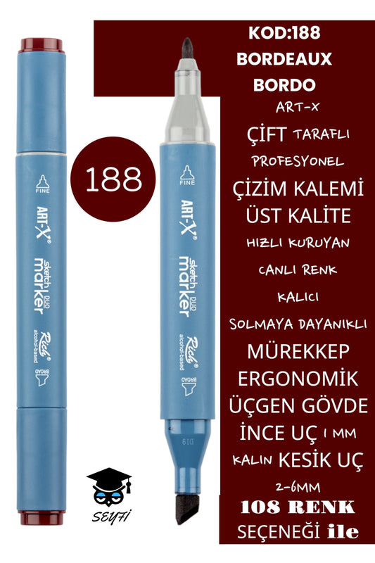 ÇİFT TARAFLI PROFESYONEL ÇİZİM KALEMİ KALICI MÜREKKEP ÜÇGEN GÖVDE İNCE UÇ 1 MM KESİK UÇ 2-6MM SKETCH