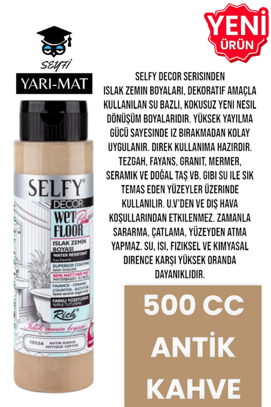 SELFY DECOR ISLAK ZEMİN BOYASI 500 CC MUTFAK TEZGAH FAYANS LAVABO KÜVET TUVALET ZEMİN HER YÜZEY İÇİN