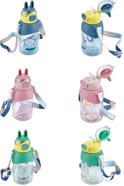 Boyun Askılı Pipetli Kilitli Kapak 650 Ml Okul Su Matarası 3 Renk pembe