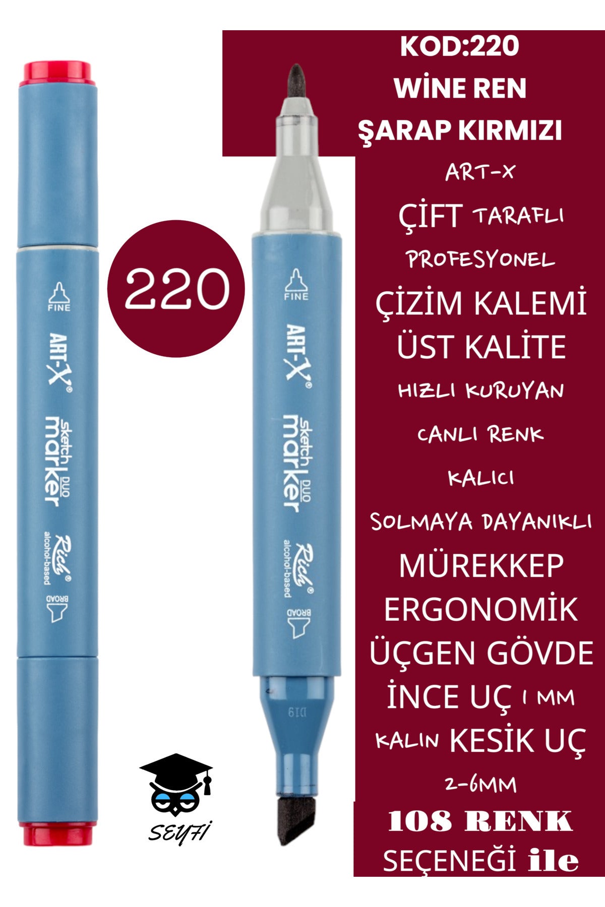 ÇİFT TARAFLI PROFESYONEL ÇİZİM KALEMİ KALICI MÜREKKEP ÜÇGEN GÖVDE İNCE UÇ 1 MM KESİK UÇ 2-6MM SKETCH