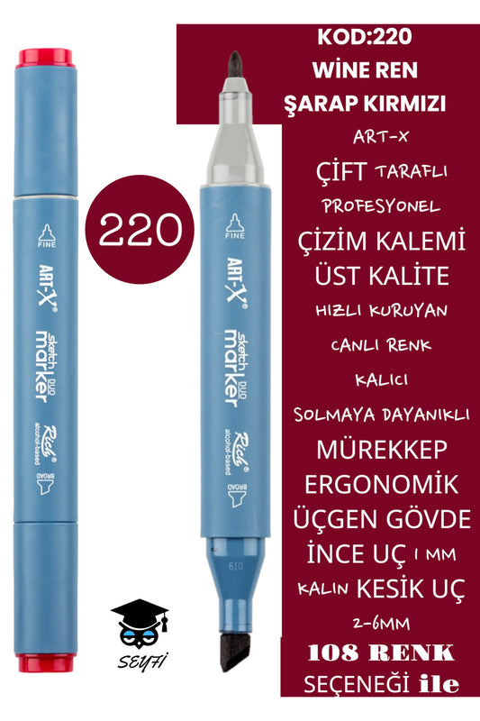 ÇİFT TARAFLI PROFESYONEL ÇİZİM KALEMİ KALICI MÜREKKEP ÜÇGEN GÖVDE İNCE UÇ 1 MM KESİK UÇ 2-6MM SKETCH