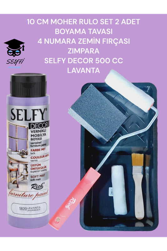 Lavanta Selfy Decor 500 Cc (750 GR) Kendinden Vernikli Akrilik Dolap Boyama Seti Zımpara