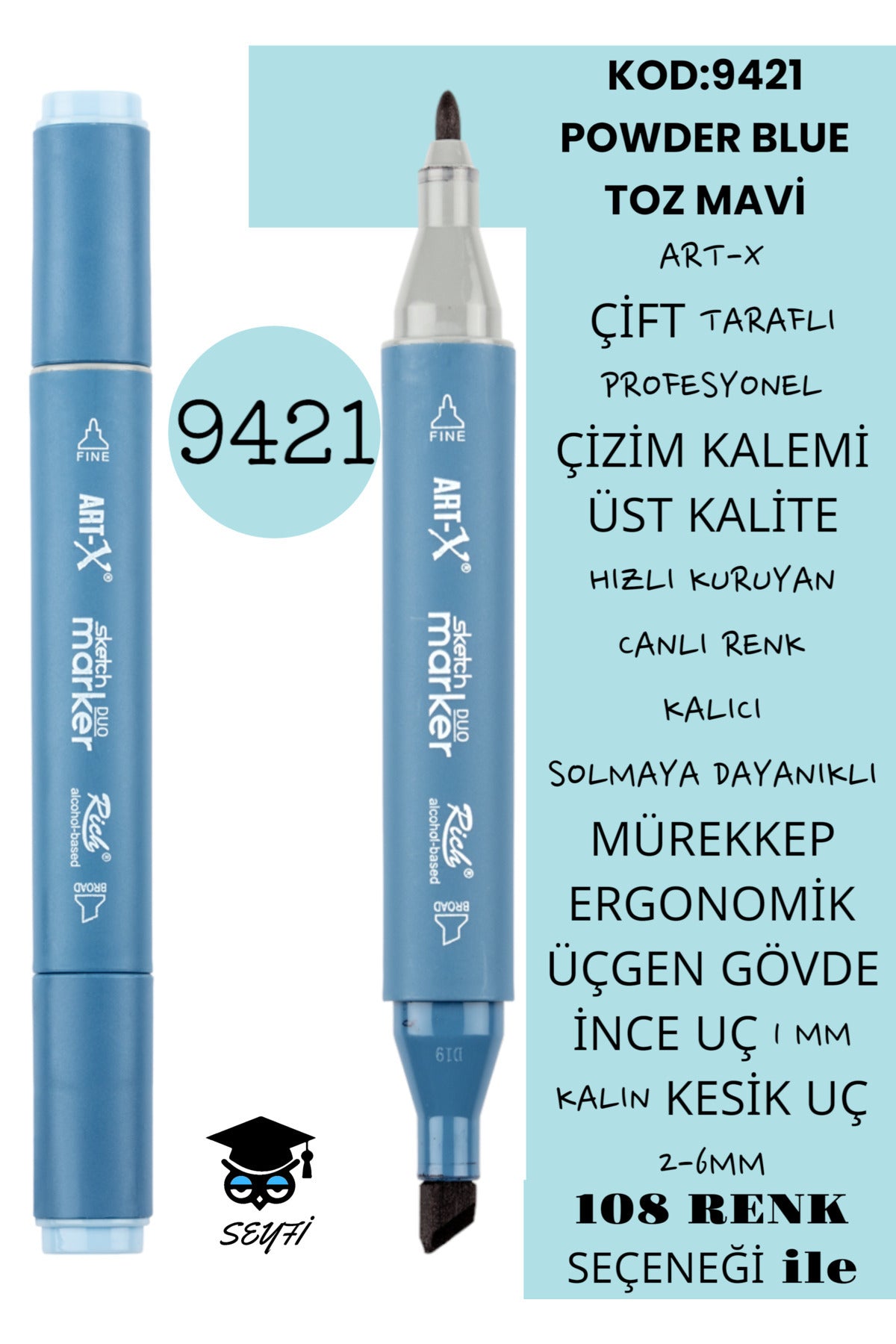 ÇİFT TARAFLI PROFESYONEL ÇİZİM KALEMİ KALICI MÜREKKEP ÜÇGEN GÖVDE İNCE UÇ 1 MM KESİK UÇ 2-6MM SKETCH