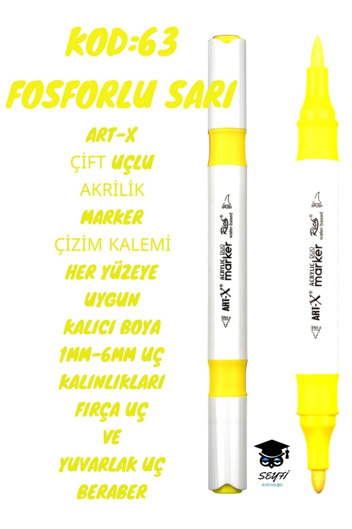 ART-X ÇİFT UÇLU AKRİLİK MARKER ÇİZİM KALEMİ HER YÜZEYE UYGUN KALICI MÜREKKEP 1-6 MM UÇ KALINLIKLARI
