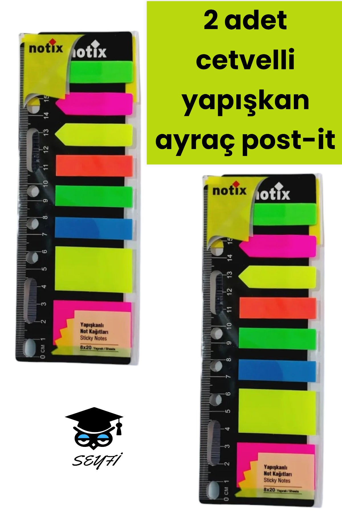 2 adet cetvelli yapışkan ayraç post-it