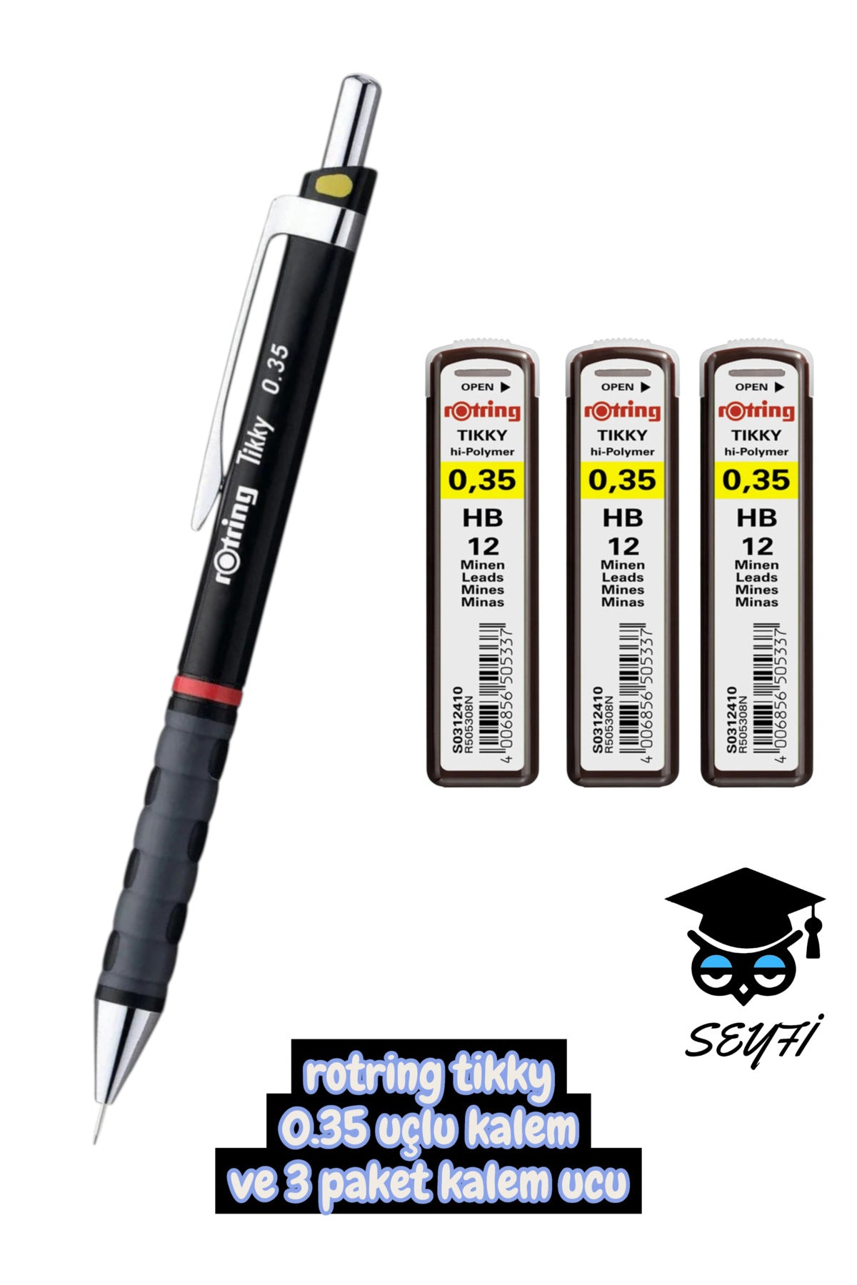 rotring tikky 0.35 uçlu kalem ve 3 paket kalem ucu