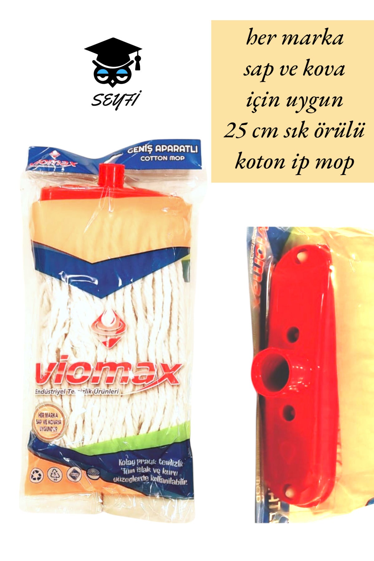 her marka sap ve kova için uygun 25 cm sık örülü koton ip mop