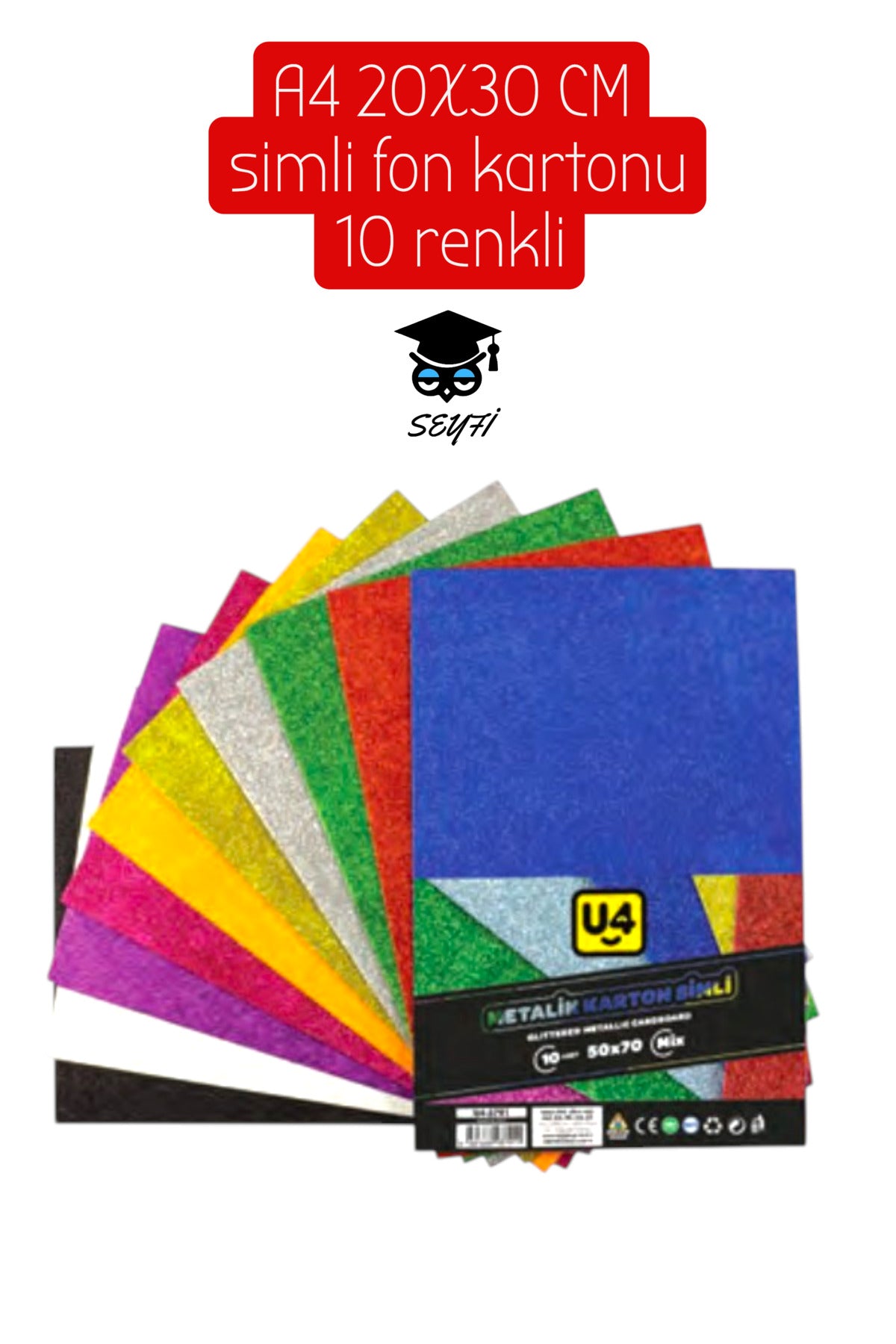 A4 20X30 CM Simli fon kartonu 10 renk