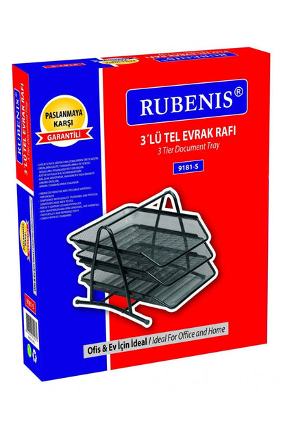 Evrak Rafı Metal Perforeli 3 Lü Siyah 9181(1 Paket 12 Adet)