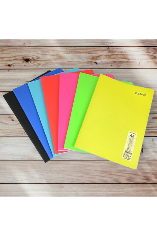 4 Adet A4 60 Yaprak Kareli Dikişli Neon Renkler Plastik Kapak Defter 60gr Beyaz Sayfa (karma Renk)