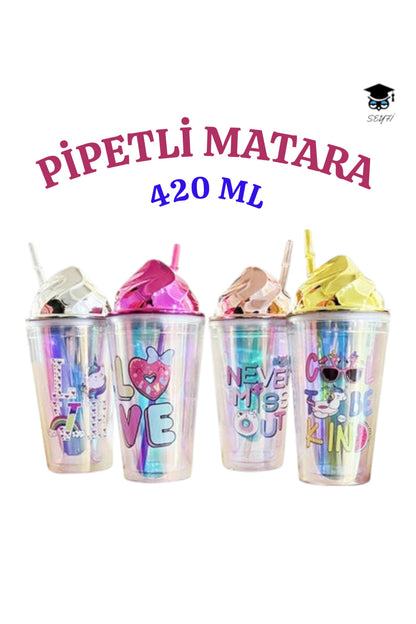 1 adet Desenli plastik pipetli bardak 420ml karma renk yollanmaktadır