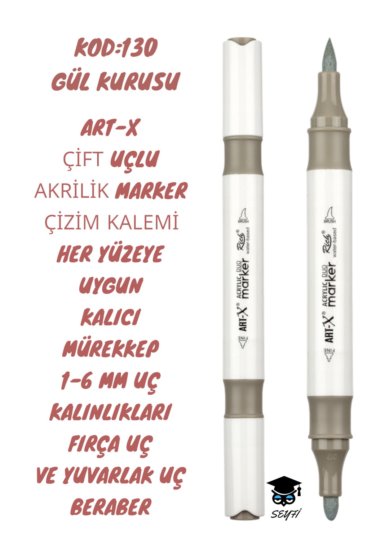 ART-X ÇİFT UÇLU AKRİLİK MARKER ÇİZİM KALEMİ HER YÜZEYE UYGUN KALICI MÜREKKEP 1-6 MM UÇ KALINLIKLARI