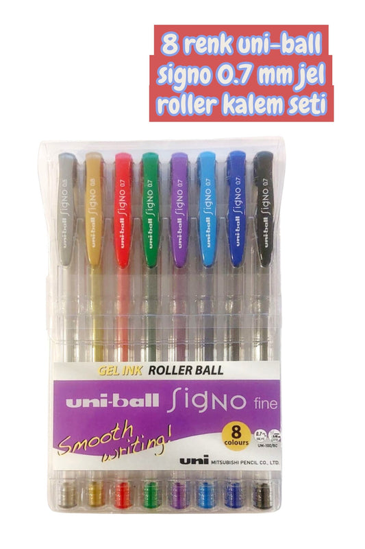 8 renk uni-ball signo 0.7 mm jel roller kalem seti