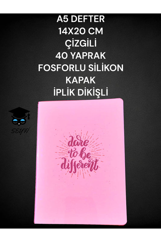 A5 DEFTER 14X20 CM ÇİZGİLİ 40 YAPRAK FOSFORLU SİLİKON KAPAK İPLİK DİKİŞLİ
