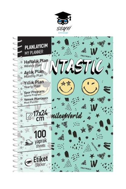 17x24 CM 100 YAPRAK PLANLAYICI DEFTER STİCKER AYLIK HAFTALIK YILLIK YEMEK PLANNER SERT KAPAK TELLİ