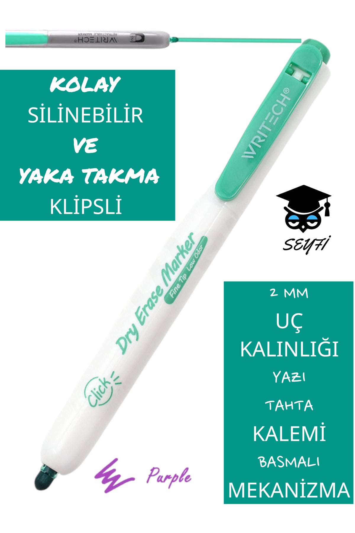 Basmalı Tahta kalemi yaka clipsli iade garantili amerika markası writech KOLAY SİLİNEBİLİR