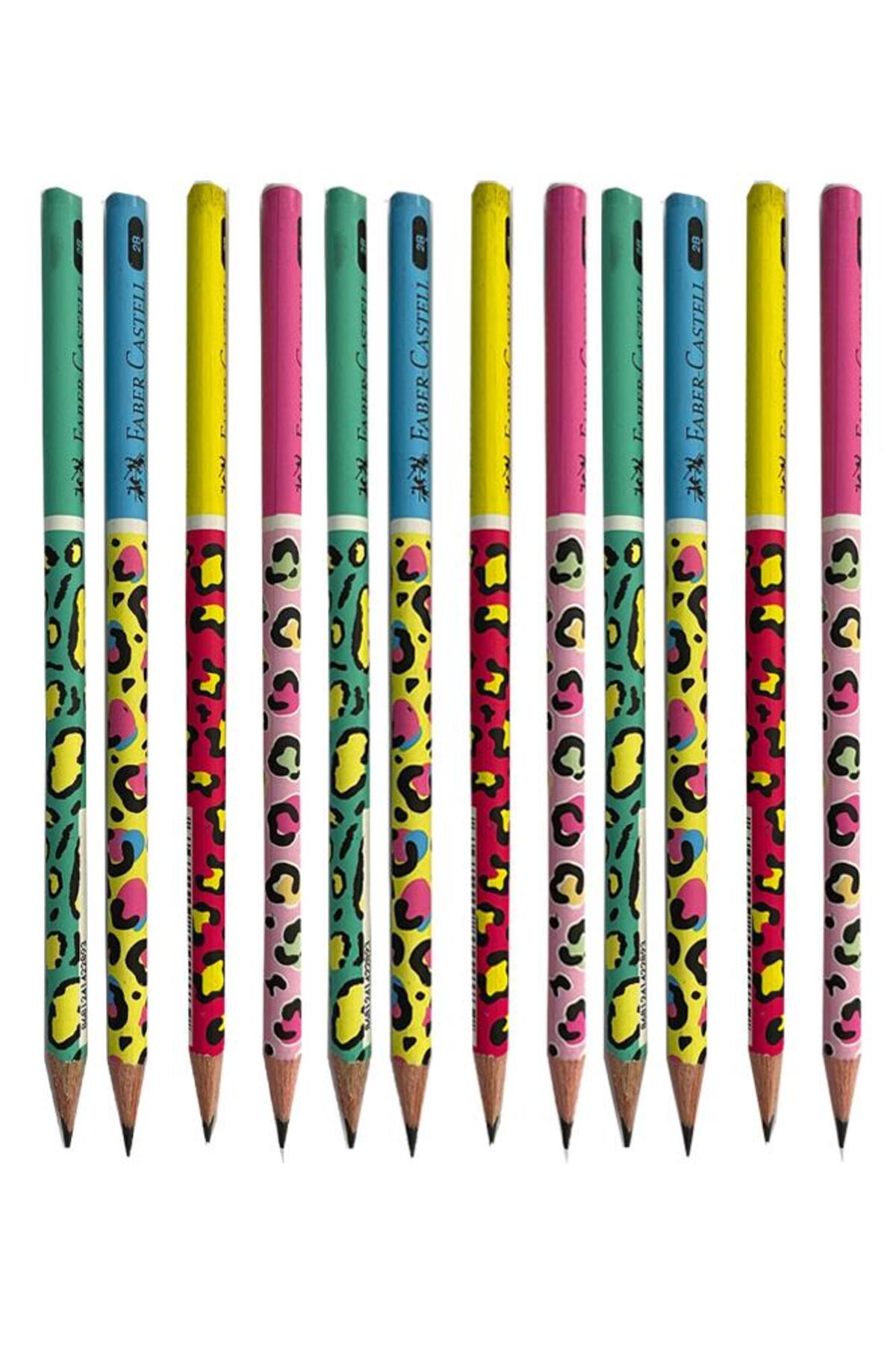 Safari Yuvarlak Kurşun Kalem 12 Adet 1 Paket Faber Kurşun Kalem 2B Siyah Kurşun Kalem Safari Desenli