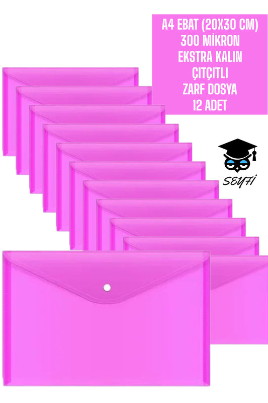 A4 EBAT (20X30 CM) 300 MİKRON EKSTRA KALIN PLASTİK ÇITÇITLI ZARF DOSYA 12 ADET