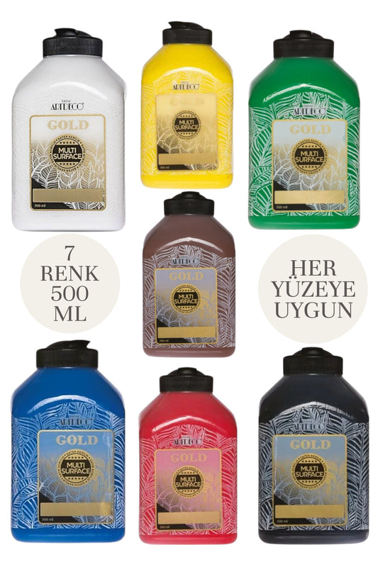 500 ml Multi Surface Akrilik boya SETİ 7 Ana renk her yüzey için uygun
