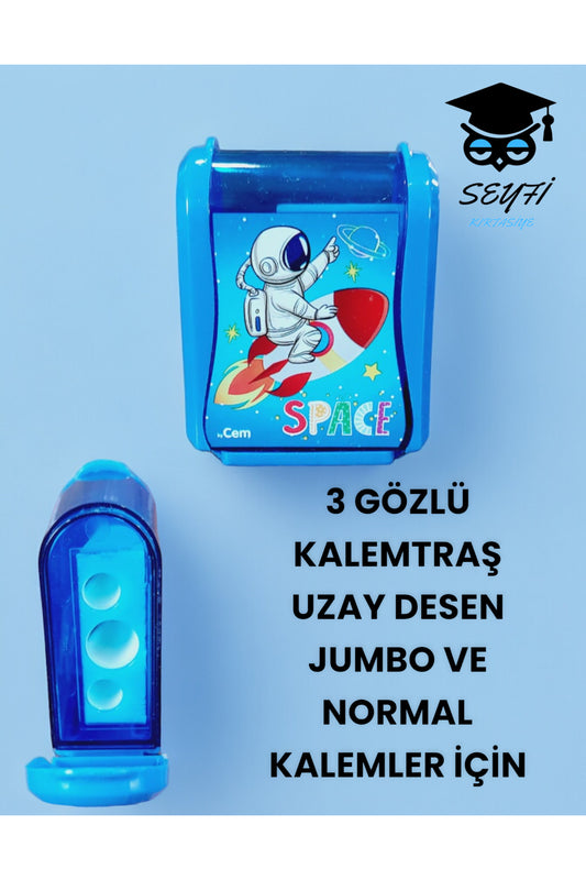 3 GÖZLÜ KALEMTRAŞ JUMBO VE NORMAL KALEMLER İÇİN PLASTİK GÖVDE