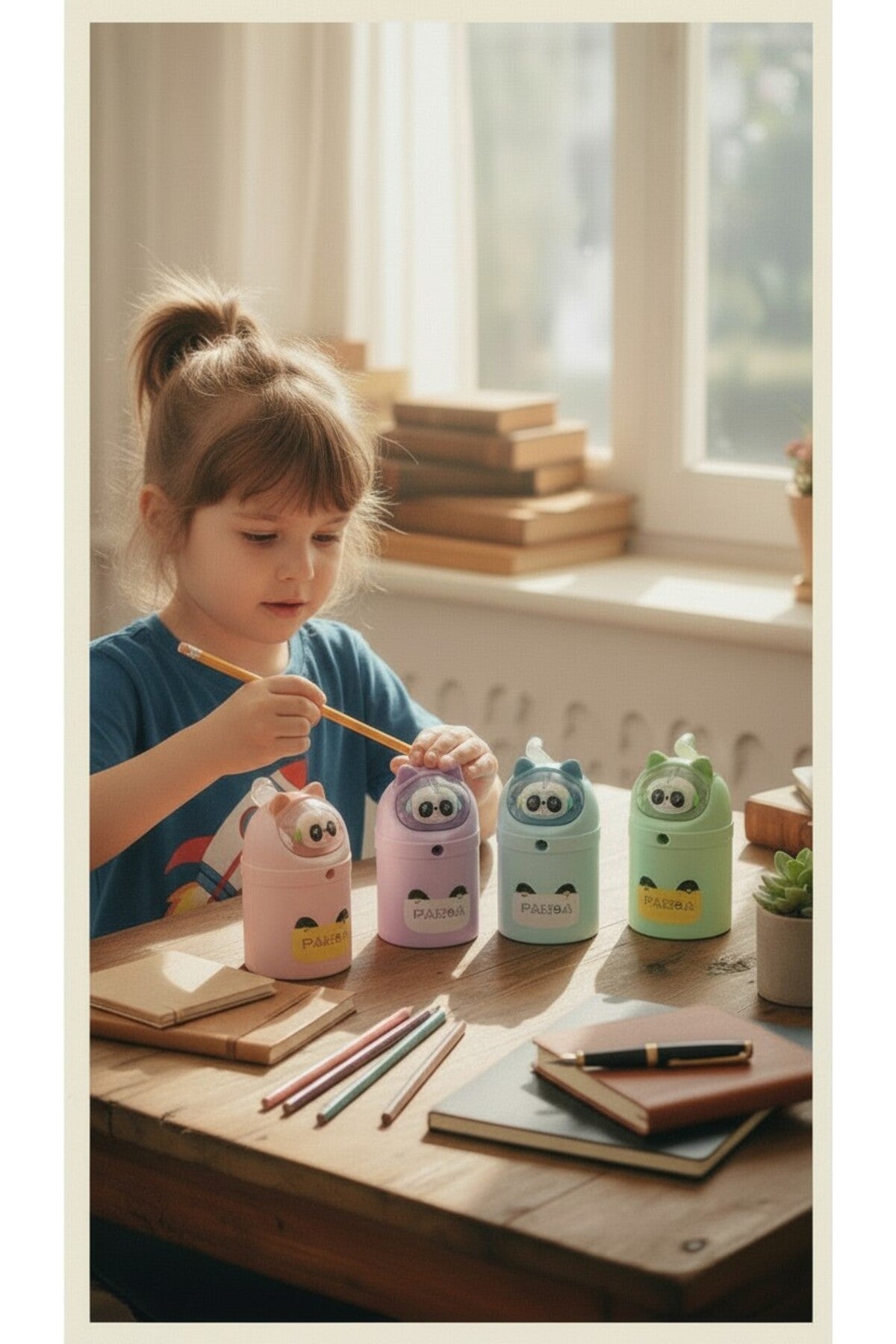 KOLLU KALEMTIRAŞ PANDA MODEL FİGÜRLÜ MASAÜSTÜ KALEMTIRAŞ