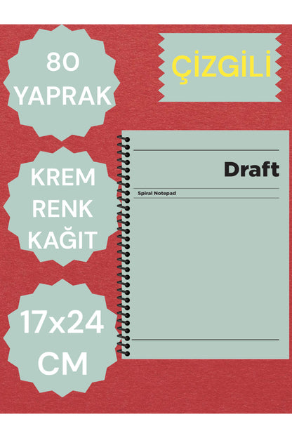 ÇİZGİLİ 17X24 CM SERT KAPAK NOT DEFTERİ KREM RENK KAĞIT 80 YAPRAK
