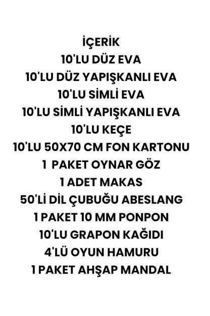 okul etkinlik seti , anaokul etkinlik malzemeleri eva keçe makas fon kartonu yapıştırıcı oyun hamur