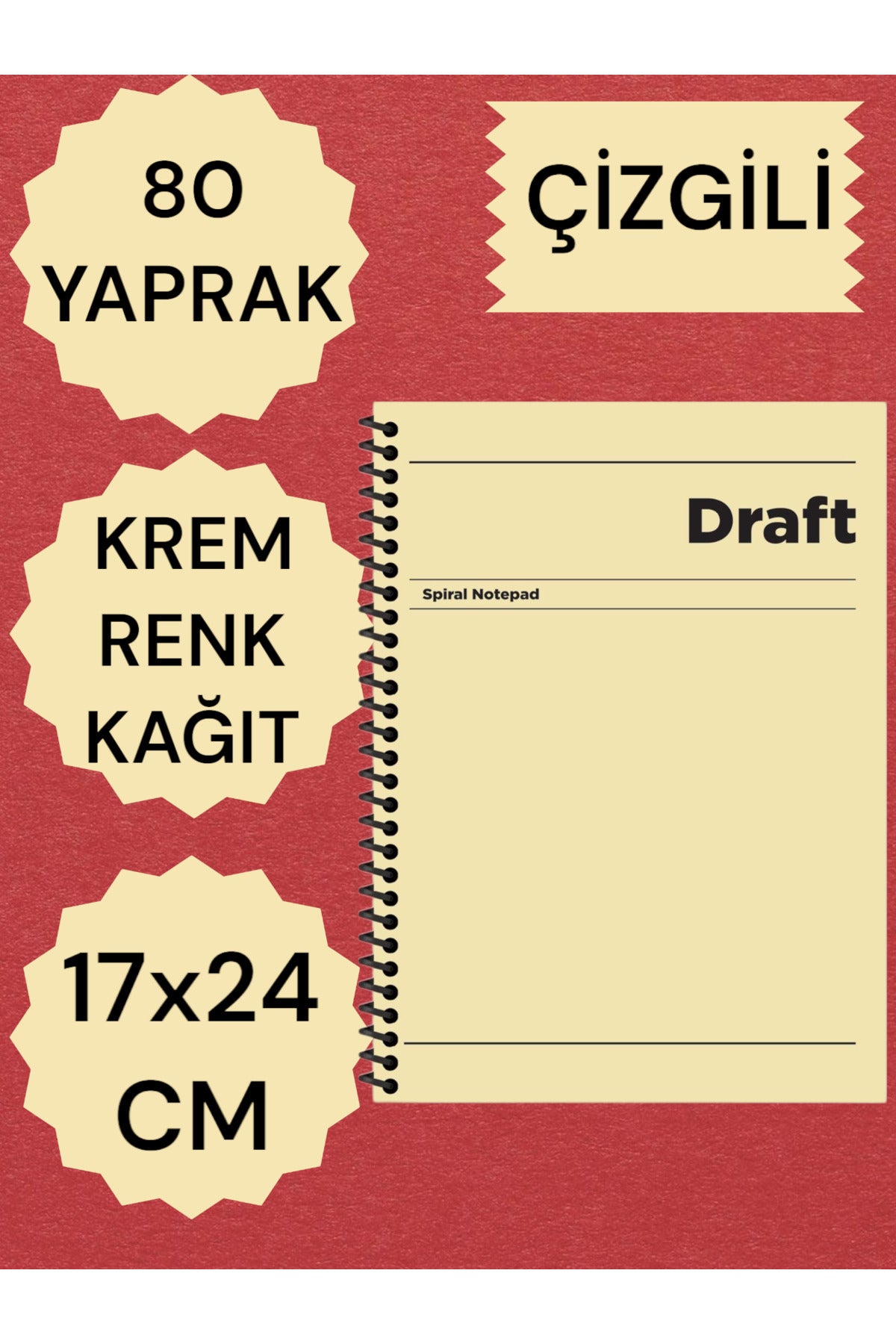 ÇİZGİLİ 17X24 CM SERT KAPAK NOT DEFTERİ KREM RENK KAĞIT 80 YAPRAK