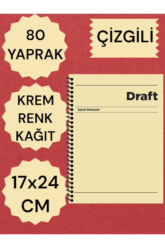 ÇİZGİLİ 17X24 CM SERT KAPAK NOT DEFTERİ KREM RENK KAĞIT 80 YAPRAK