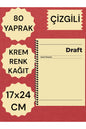 ÇİZGİLİ 17X24 CM SERT KAPAK NOT DEFTERİ KREM RENK KAĞIT 80 YAPRAK