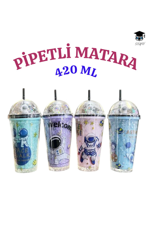 1 adet Desenli plastik pipetli bardak 420ml karma renk yollanmaktadır