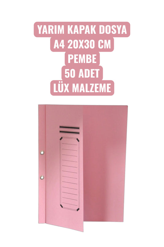 YARIM KAPAK DOSYA A4 20X30 CM PEMBE 50 ADET LÜX MALZEME