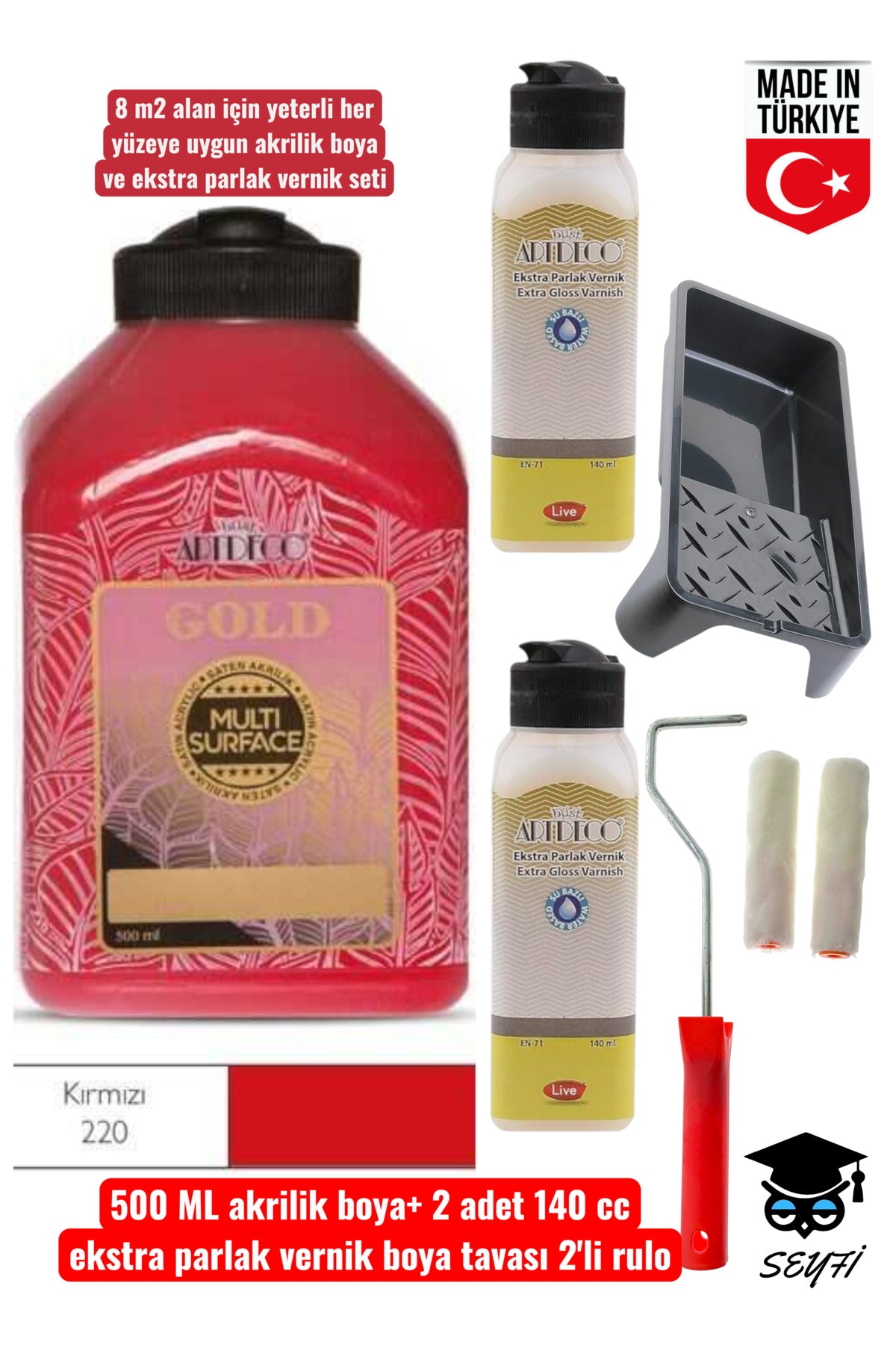 500 ml Multi Surface Akrilik boya 2 adet 140 ML parlak vernik seti mobilya dolap boyama seti tavalı