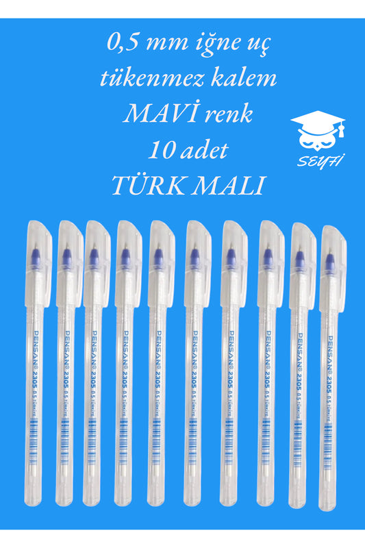 0.5 MM İĞNE UÇ TÜKENMEZ KALEM MAVİ RENK 10 ADET YENİ SERİ YENİ ÜRETİM TÜRK MALI PENSAN 2305 MAVİ