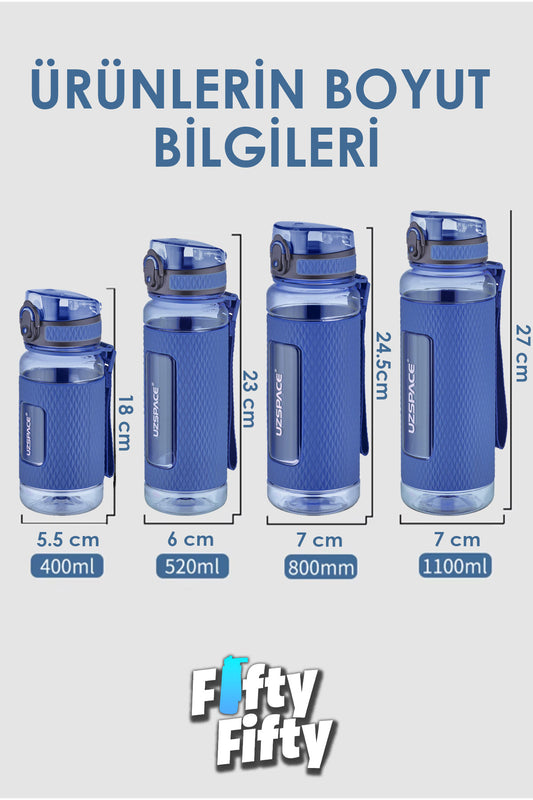 520 ML Tritan Su Matarası Silikon Korumalı Kaydırmaz Gövde Suluk Okul