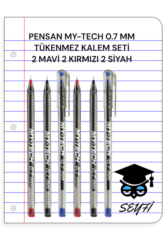PENSAN MY-TECH 0.7 MM TÜKENMEZ KALEM SETİ 2 MAVİ 2 KIRMIZI 2 SİYAH