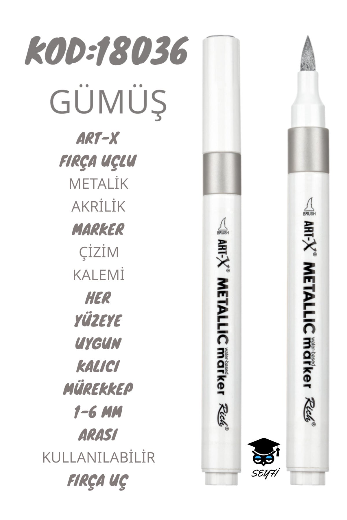 FIRÇA UÇLU METALİK AKRİLİK MARKER ÇİZİM KALEMİ HER YÜZEYE UYGUN KALICI MÜREKKEP 1-6 MM UÇ ART-X
