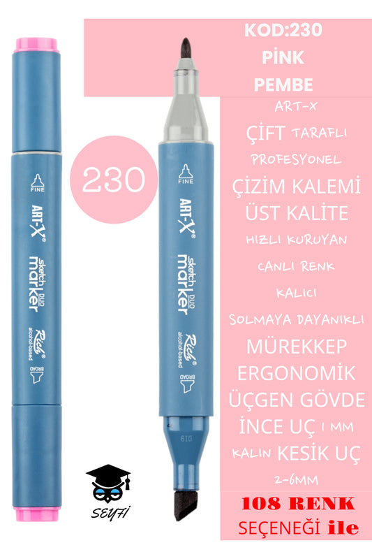 ÇİFT TARAFLI PROFESYONEL ÇİZİM KALEMİ KALICI MÜREKKEP ÜÇGEN GÖVDE İNCE UÇ 1 MM KESİK UÇ 2-6MM SKETCH