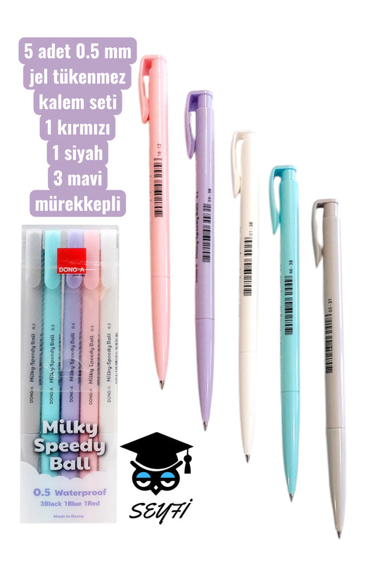 5 adet 0.5 mm jel tükenmez kalem seti 1 kırmızı 1 siyah 3 mavi mürekkepli