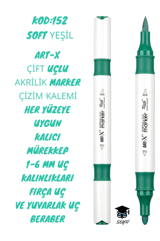 ART-X ÇİFT UÇLU AKRİLİK MARKER ÇİZİM KALEMİ HER YÜZEYE UYGUN KALICI MÜREKKEP 1-6 MM UÇ KALINLIKLARI