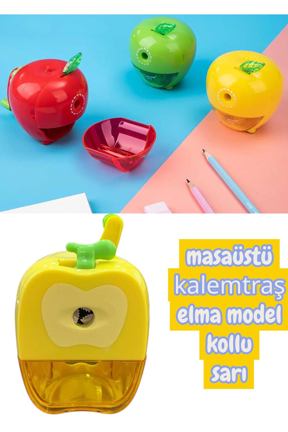 masaüstü kollu kalemtraş elma model kırmızı