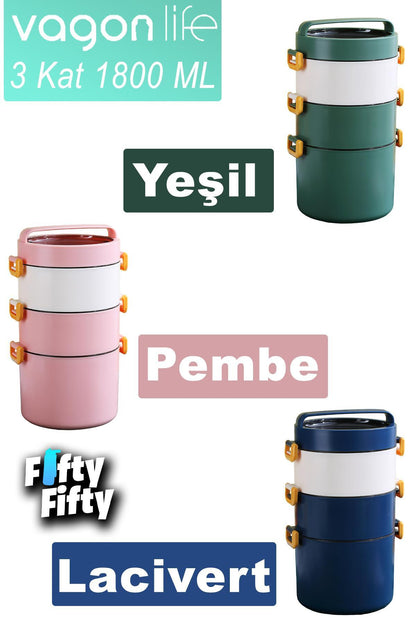 Lunch Box 3 Katlı Büyük Boy 1800 ML Ofis-Okul İçin Yeni Nesil Sefer Tası-FFLBOX3KAT1800ML