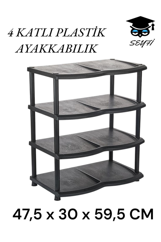 4 KATLI SİYAH AYAKKABILIK PLASTİK DEMONTE Ürün Ölçüleri: 47,5 x 30 x 59,5 CM